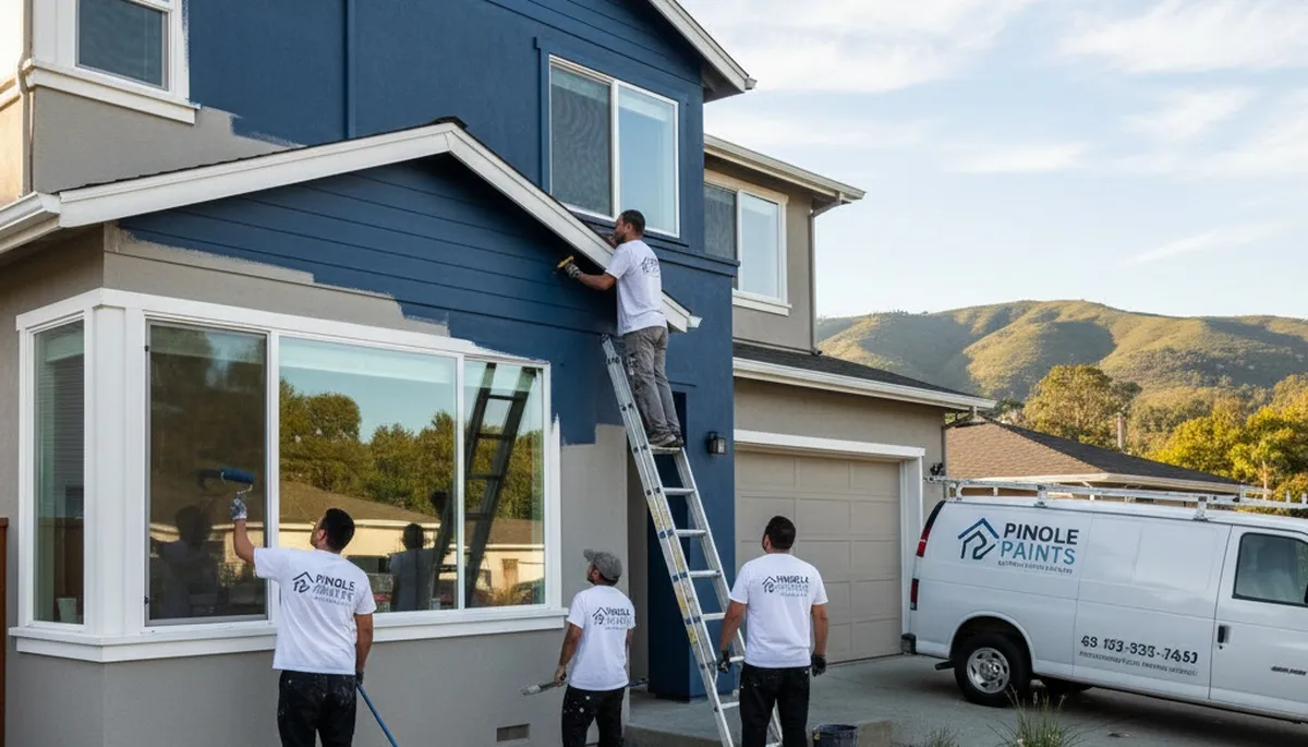 Professional house painters in Berkeley CA applying exterior paint to modern home façade